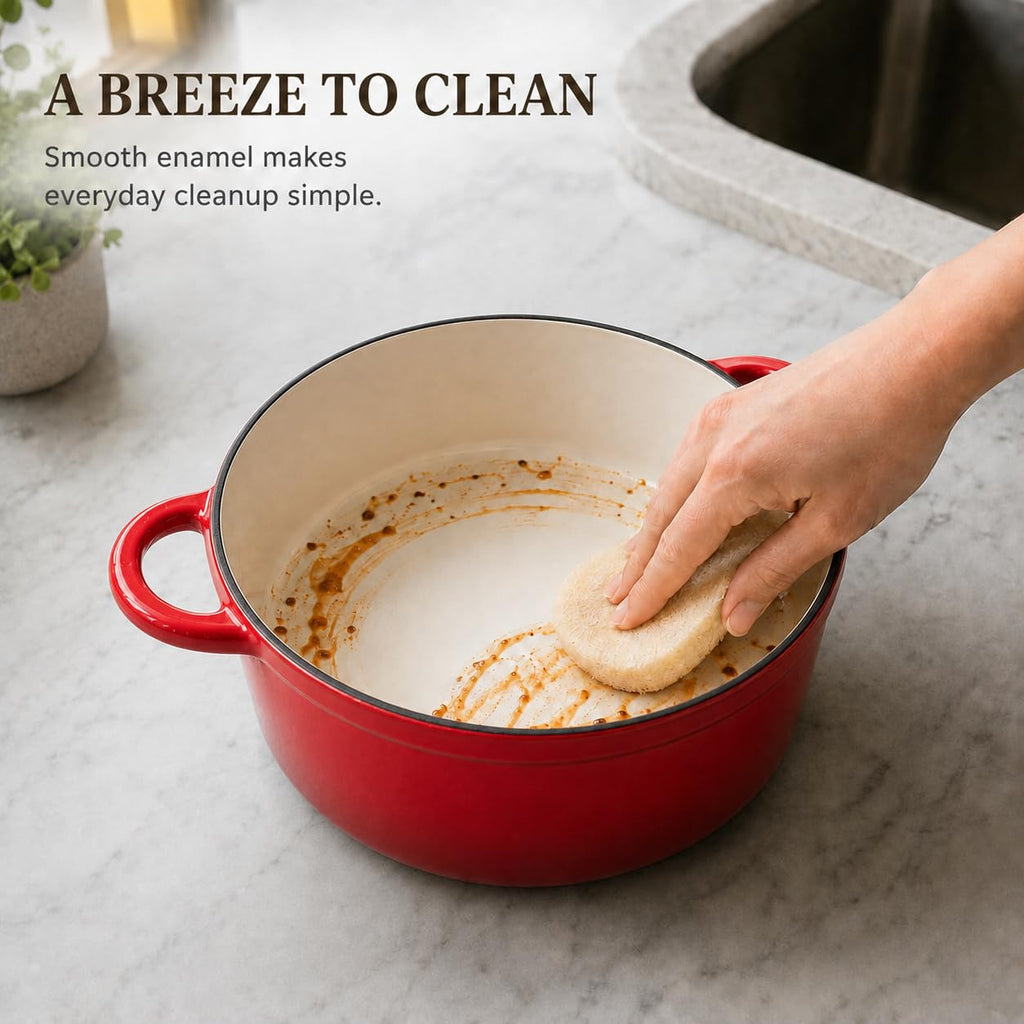 5.5QT Enameled Cast Iron Dutch Oven for Sourdough Bread Red