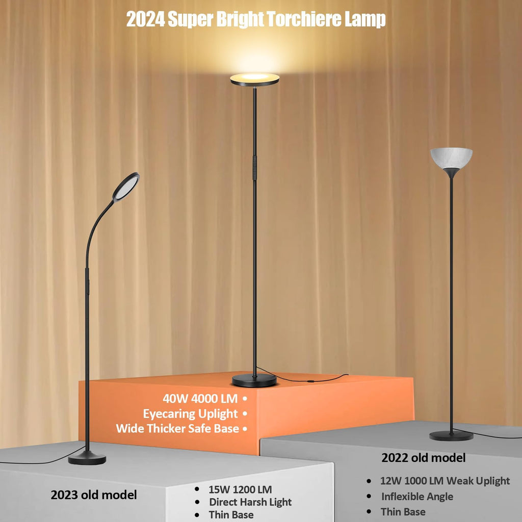 Floor Lamp, Upgraded 40W Super Bright Torchiere LED Floor Lamps, Stepless Dimmable Color Temperature