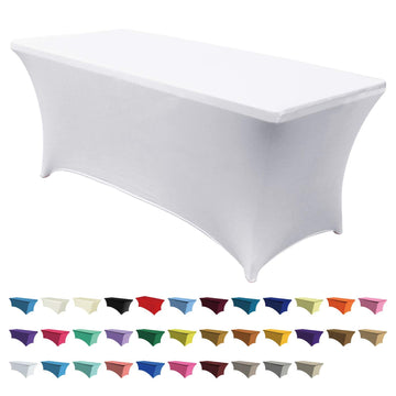 6FT Spandex Table Cover, Stretch Fitted Tablecloth, Crisp-White
