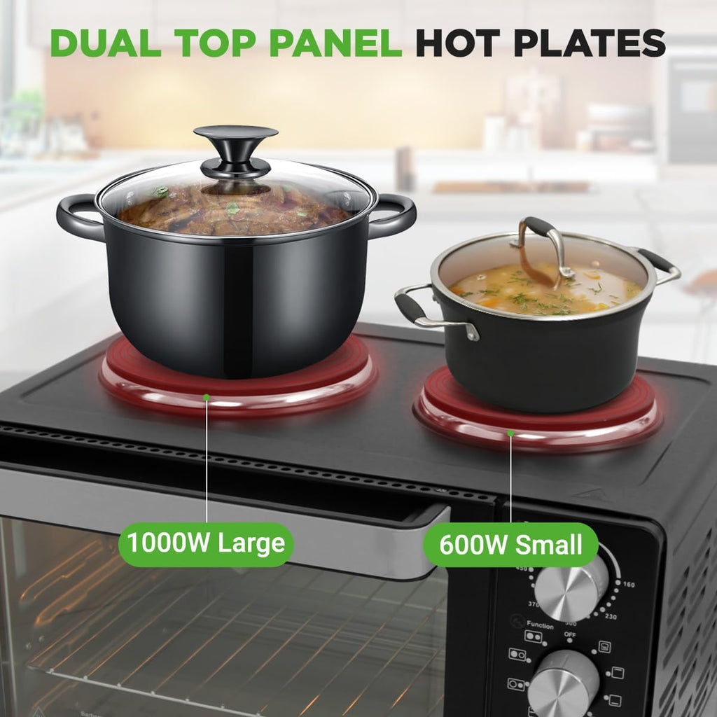 30 Quart Kitchen Convection Oven & 2 Burner Cooker - 1500 Watt Oven - 7 Cook Functions Rotisserie, Cook, Bake, Broil &