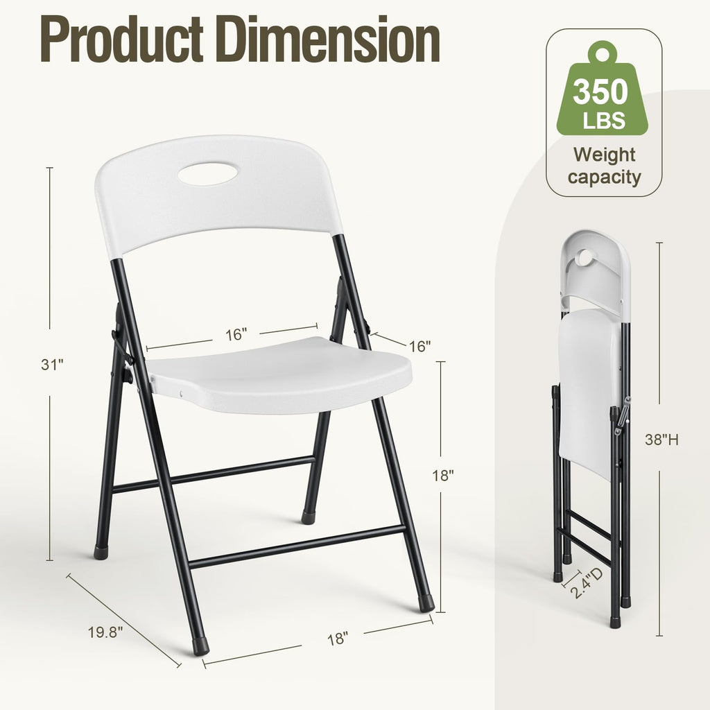 Table and Chairs Set for 5, 36 Inch Foldable Plastic Table with Carry Handle & 4 White Folding Chairs, Portable