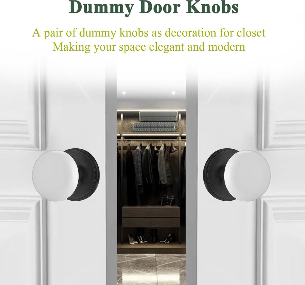 White Porcelain Door Knob with Zinc Plate, Fixed Black Dummy Pull