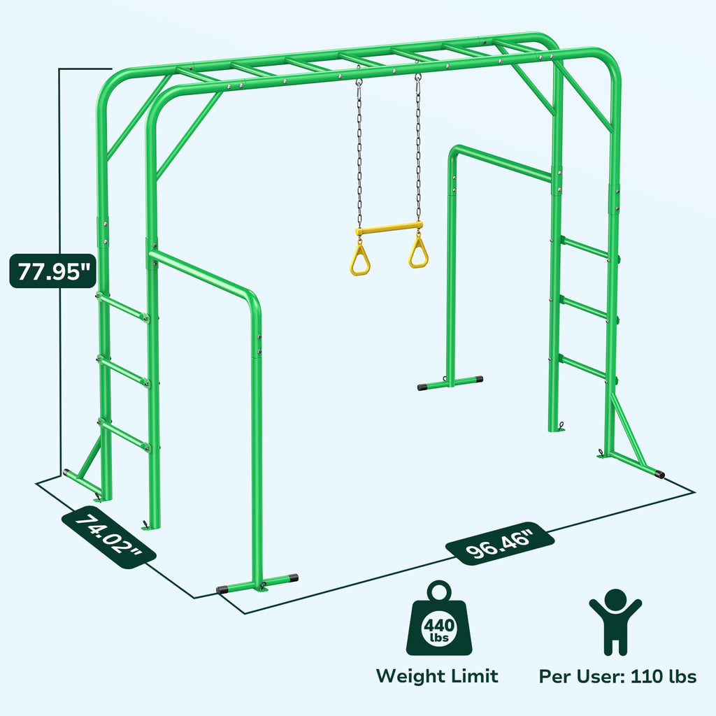 Monkey Bars for Kids Backyard with Dual Gym Bars & Trapeze Swing