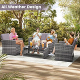 4-Piece Wicker Outdoor Patio Furniture Set | Grey All-Weather Resistant for Backyard, Garden & Porch