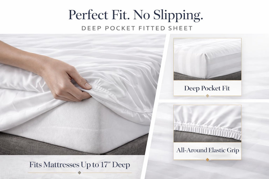 100% Egyptian Cotton Sheets King Size - 1000 Thread Count Luxury Hotel Sateen Weave Sheet Set, Soft & Breathable, 17"