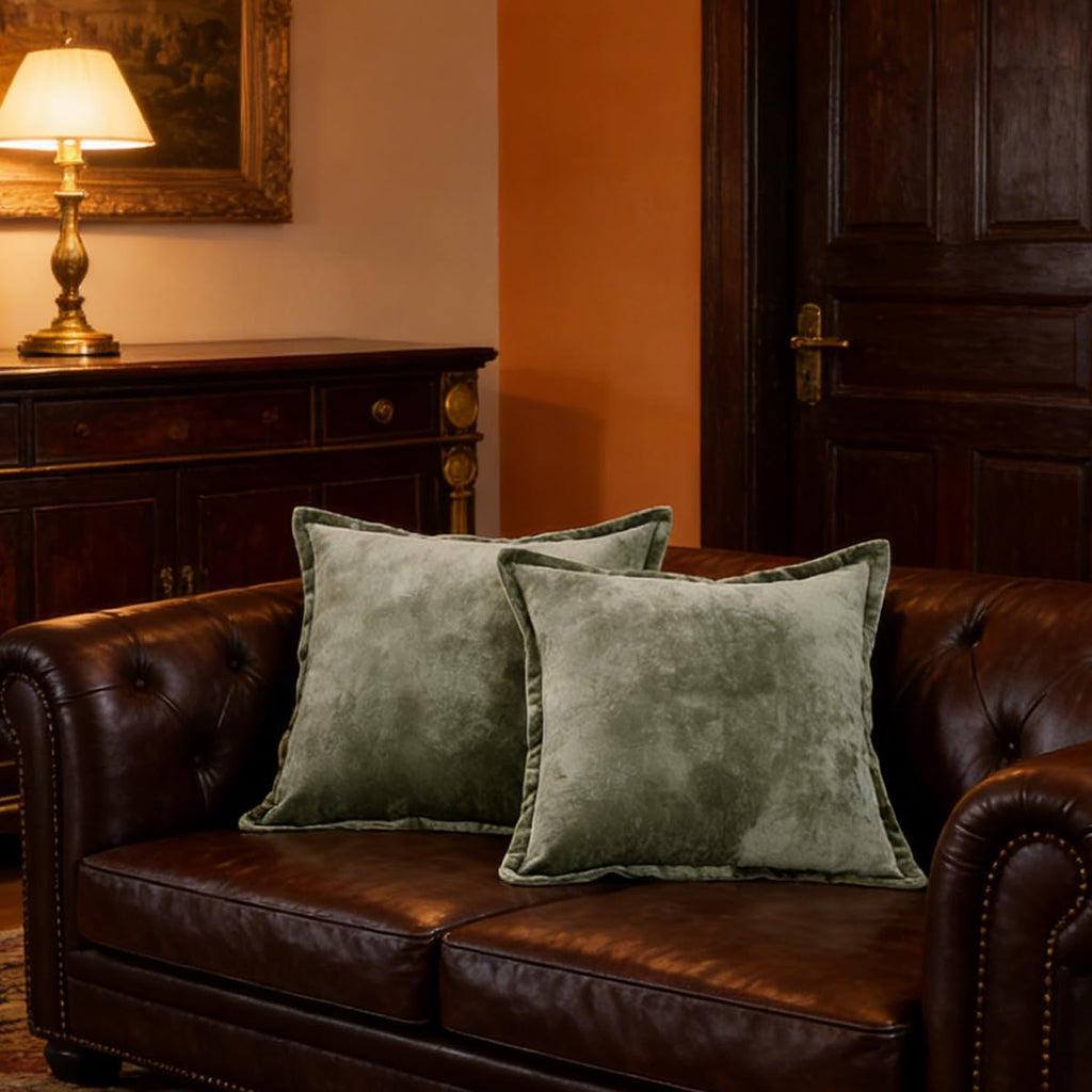 Luxurious Velvet Euro Shams Decorative Throw Pillow Covers 26x26 Set of 2 Solid Square Euro Pillow Shams, Army Green