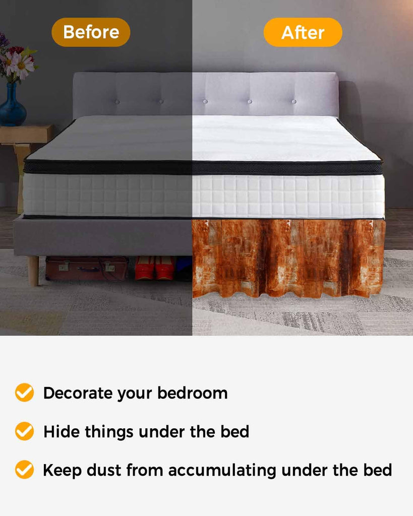 Burnt Orange Bed Skirt King Size 18 Inch Drop, Adjustable Elastic Bedskirt Dust Ruffle for King Size Bed, Modern