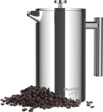 Living French Press Coffee Maker 34oz, Stainless Steel French Press Coffee, 4 Filter Heat Resistant Double Insulated