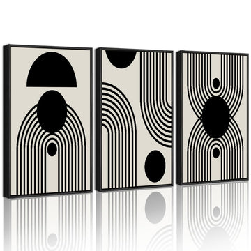 Black and White Abstract Framed Wall Art Decor Duotone Minimal Dark Brush Stroke Prints Shapes Illustrations Modern