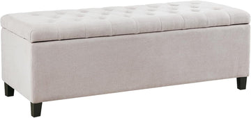 49" Upholstered Storage Bench, Button Tufted End of Bed Bench with Storage, Dual Spring Soft-Close Lid, Bedroom Bench