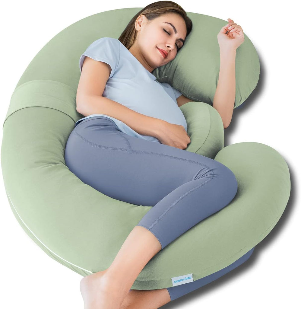 E Shaped Pregnancy Pillows, Detachable Maternity Body Pillow for Sleeping, Dual-Sided Velvet Pink