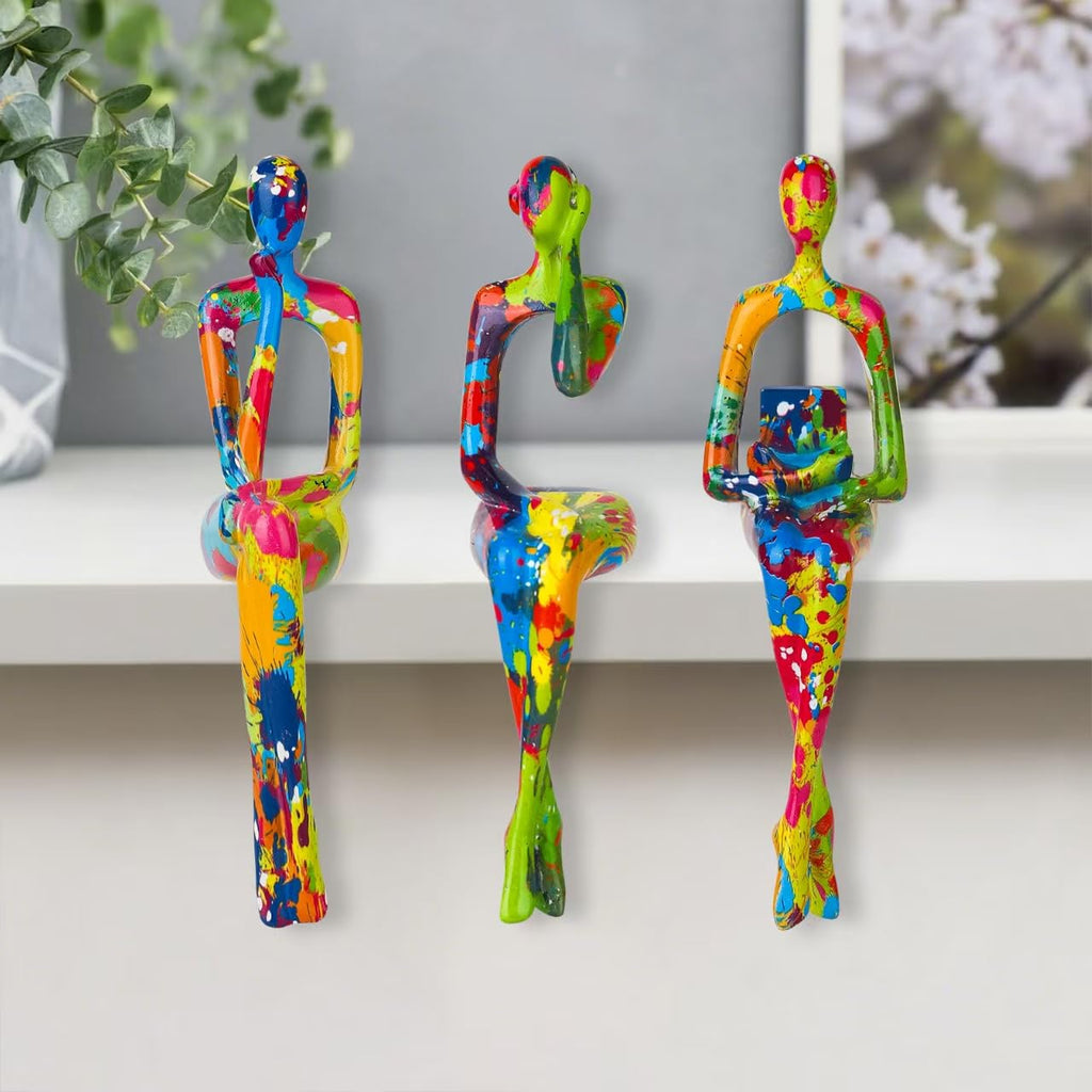 3Pcs Abstract Graffiti Art Thinker Statue, Reading Women Sculptures