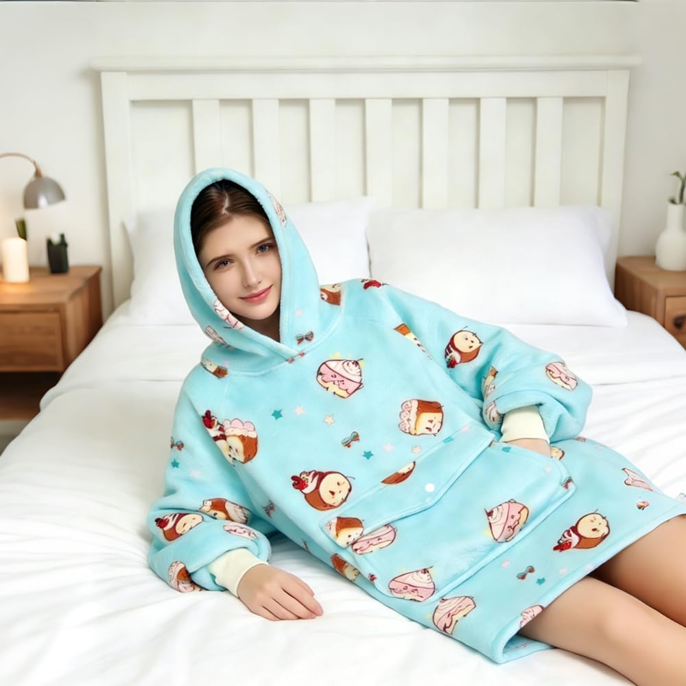 Wearable Hooded Blanket, Sweatshirt Hoodie for Women, Oversized Pullover Jacket Blanket with Front Pocket