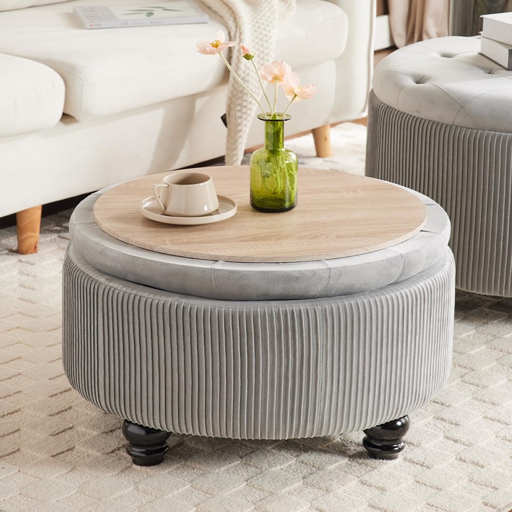24Inch Round Storage Ottoman Coffee Table