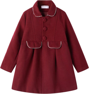 Girls Peacoat Dress Coat Faux Wool Lapel Outerwear
