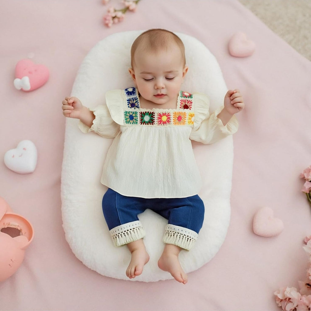 Toddler Baby Girl Crochet Blouse Tassel Denim Pants 2Pcs Boho Outfit Set