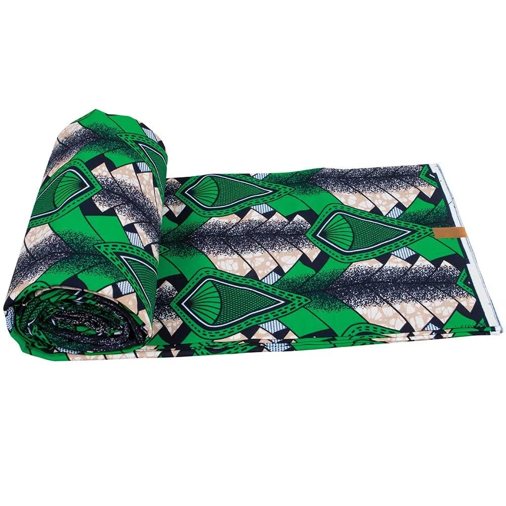 African Fabric 100% Cotton Kente Cloth by the Yard 6 Yards Green Ankara Print Wax Fabric 1485