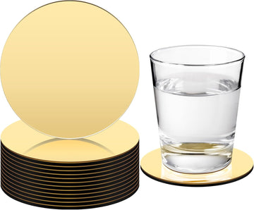 Stainless Steel Drink Coasters Bulk 4" Wedding Round, Gold - Set of 12