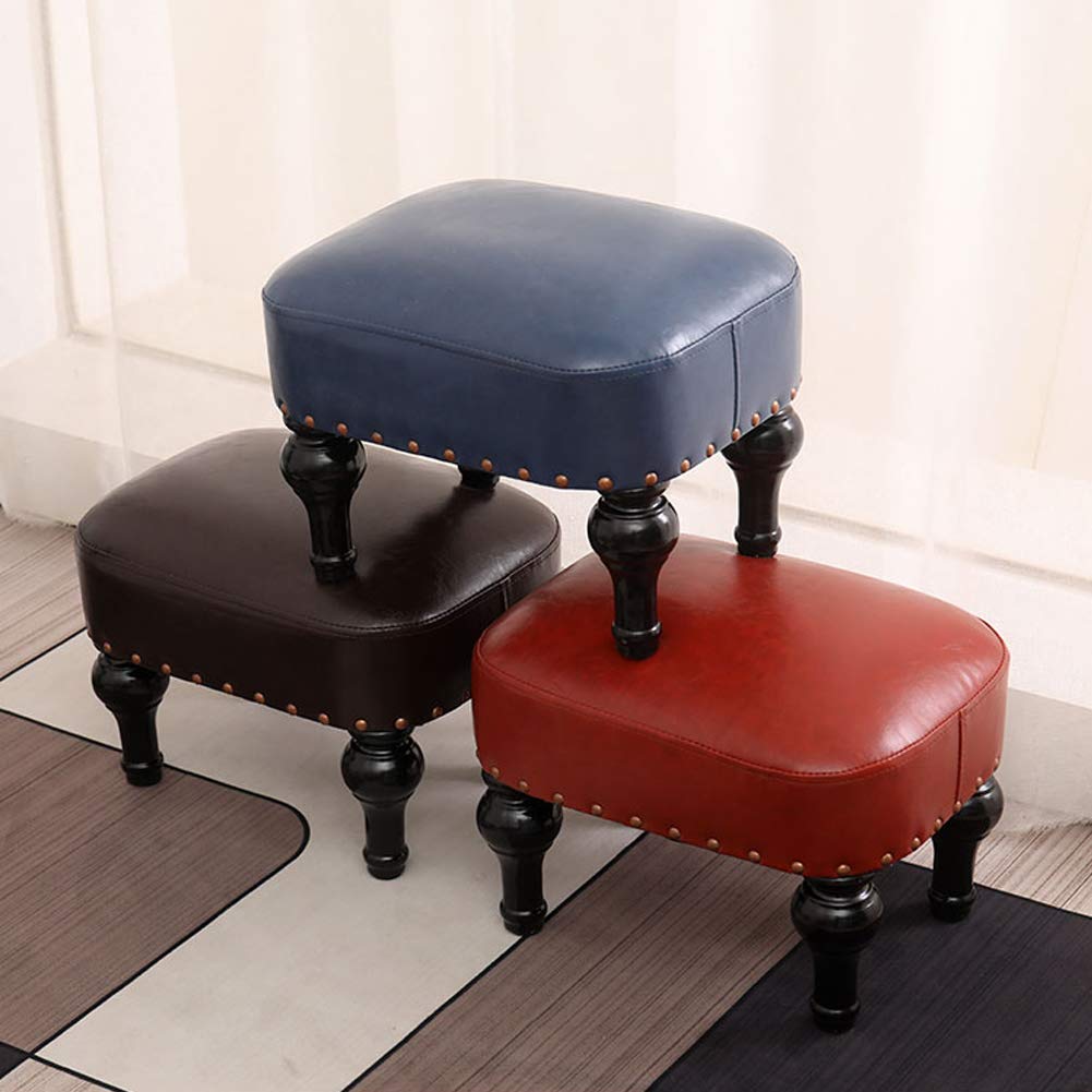 Small Foot Stool Brown Leather Stool Vintage Upholstered Footrest Rubber Wooden Foot Rest Stool Sofa Stool for Foot