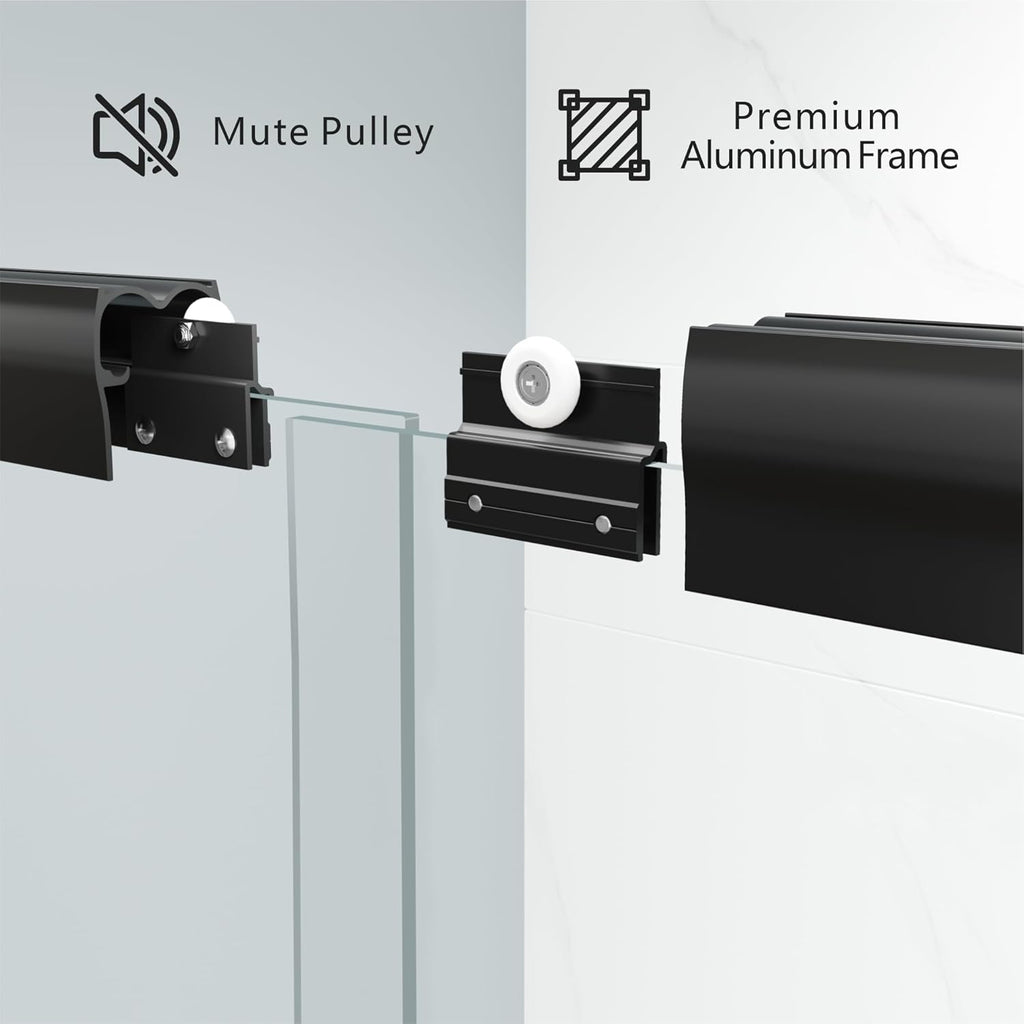 44-48" W x 72" H Semi-Frameless Bypass Sliding Shower Door, Easy-to-Clean Treated Clear Tempered Glass, Matte Black