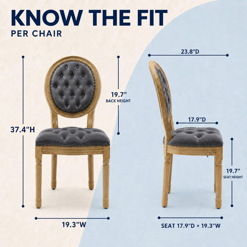 French Country Dining Chairs Set of 8, Gray Kitchen & Dinning Chairs, Velvet Kitchen Chairs, Tufted Upholstered, Wood