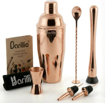 Rose Gold Mixology Bartender Kit - Stainless Steel Travel Cocktail Shaker Set with Bag - Copper Bar Tools Set - Set of 8