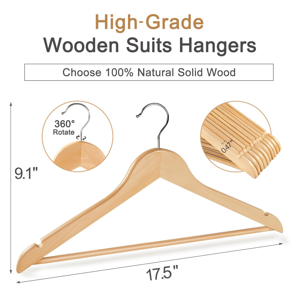 Wooden Hangers 30 Pack, Wood Clothes Hanger Natural