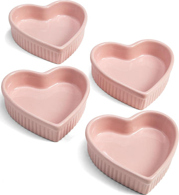 Heart Shaped Ramekin Set, Mini Ceramic, Oven Safe Baking Dishes, Dishwasher Safe, Stoneware Made without PFOA