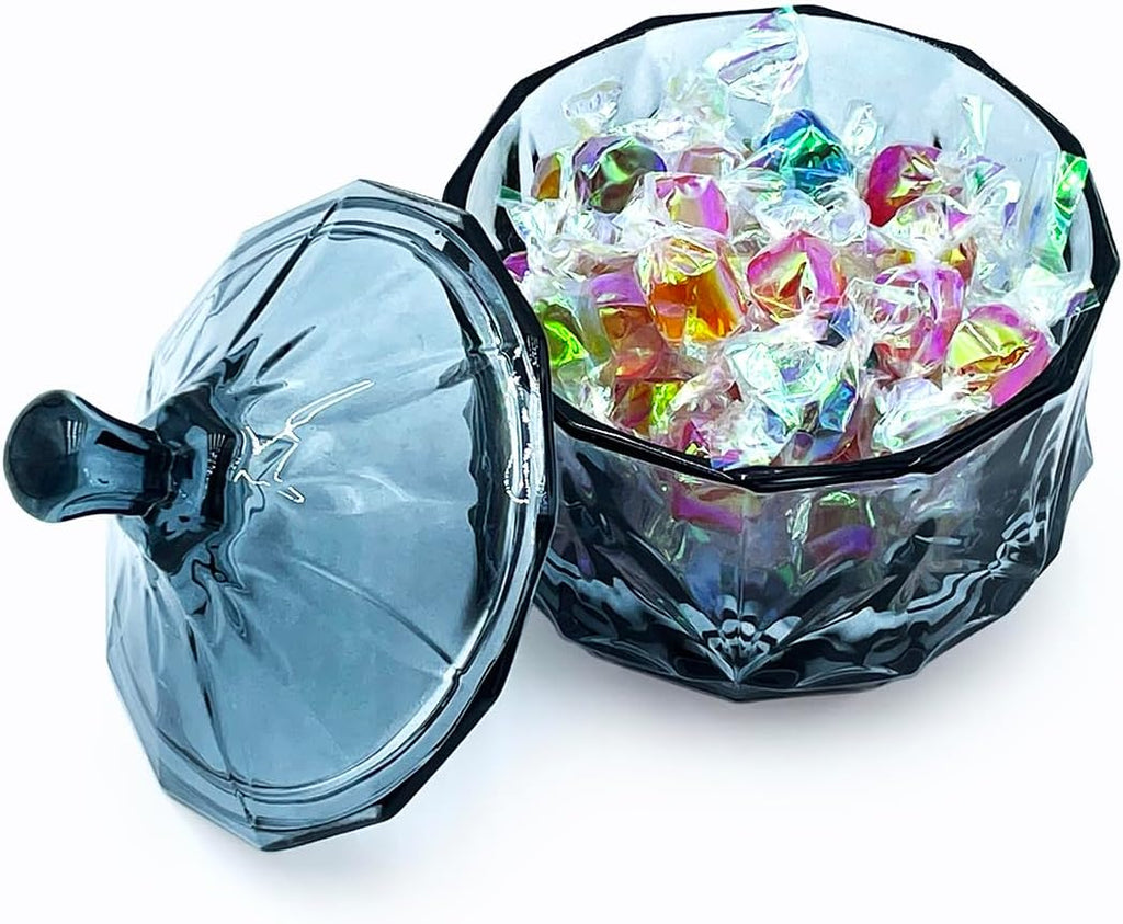 8oz Glass Candy Dish with Lid,Small Crystal Candy Jar,Apothecary Jar for Cotton Balls,Q Tips, Small