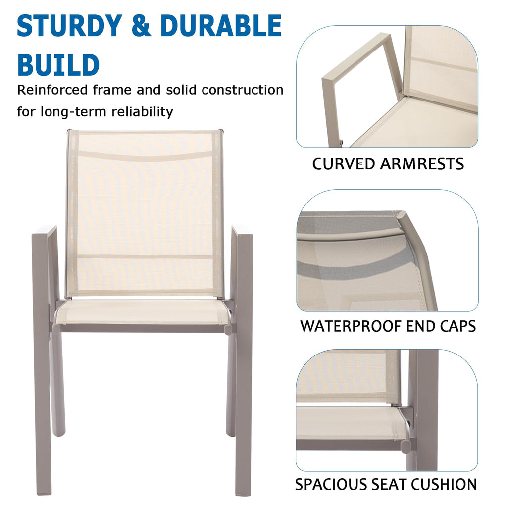 Outdoor Patio Chairs Set of 8, Ivory Beige Stackable Outdoor Chairs, Lightweight Patio Set with High Back, Metal