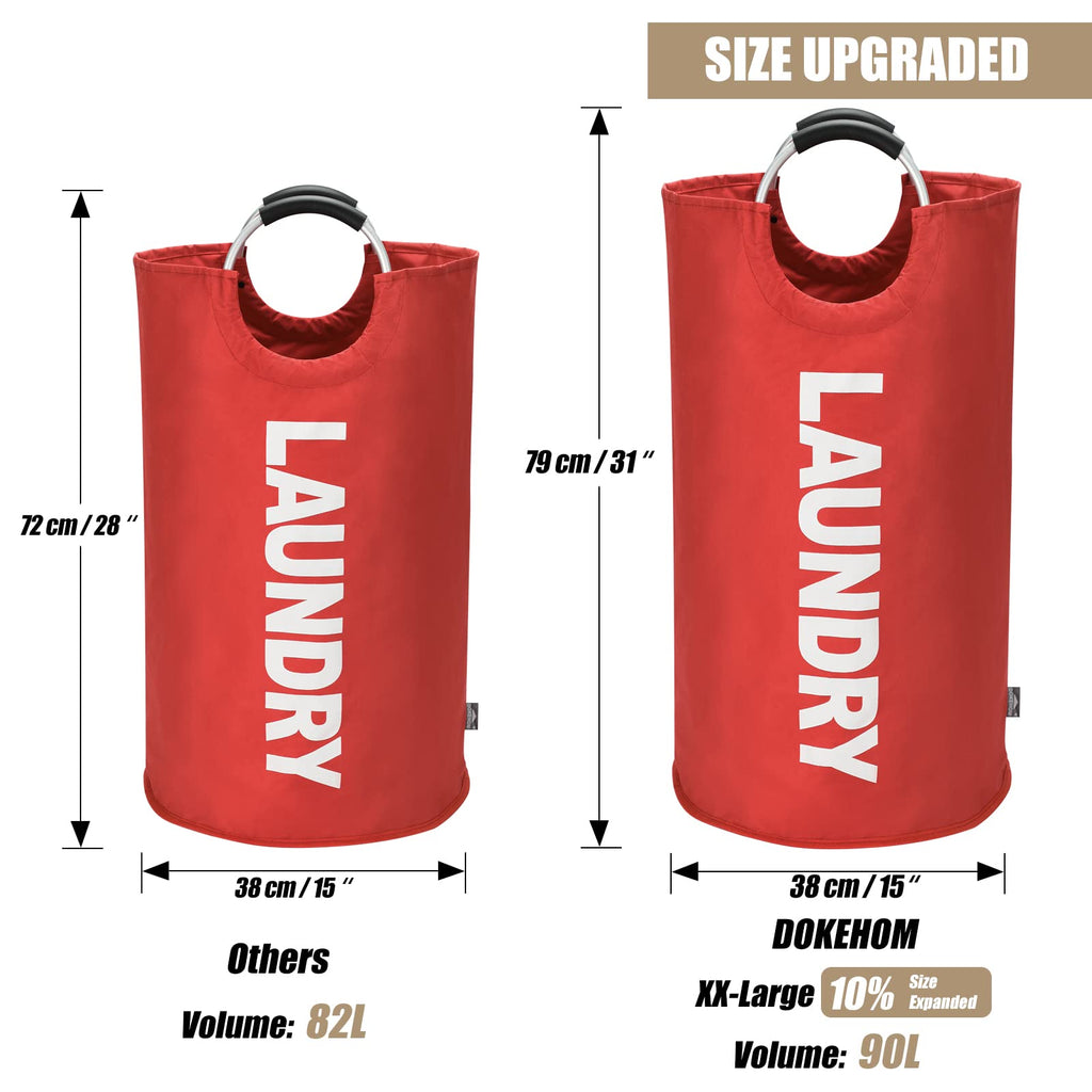 90L Large Laundry Basket Bag, Collapsible Tall Hamper, Red