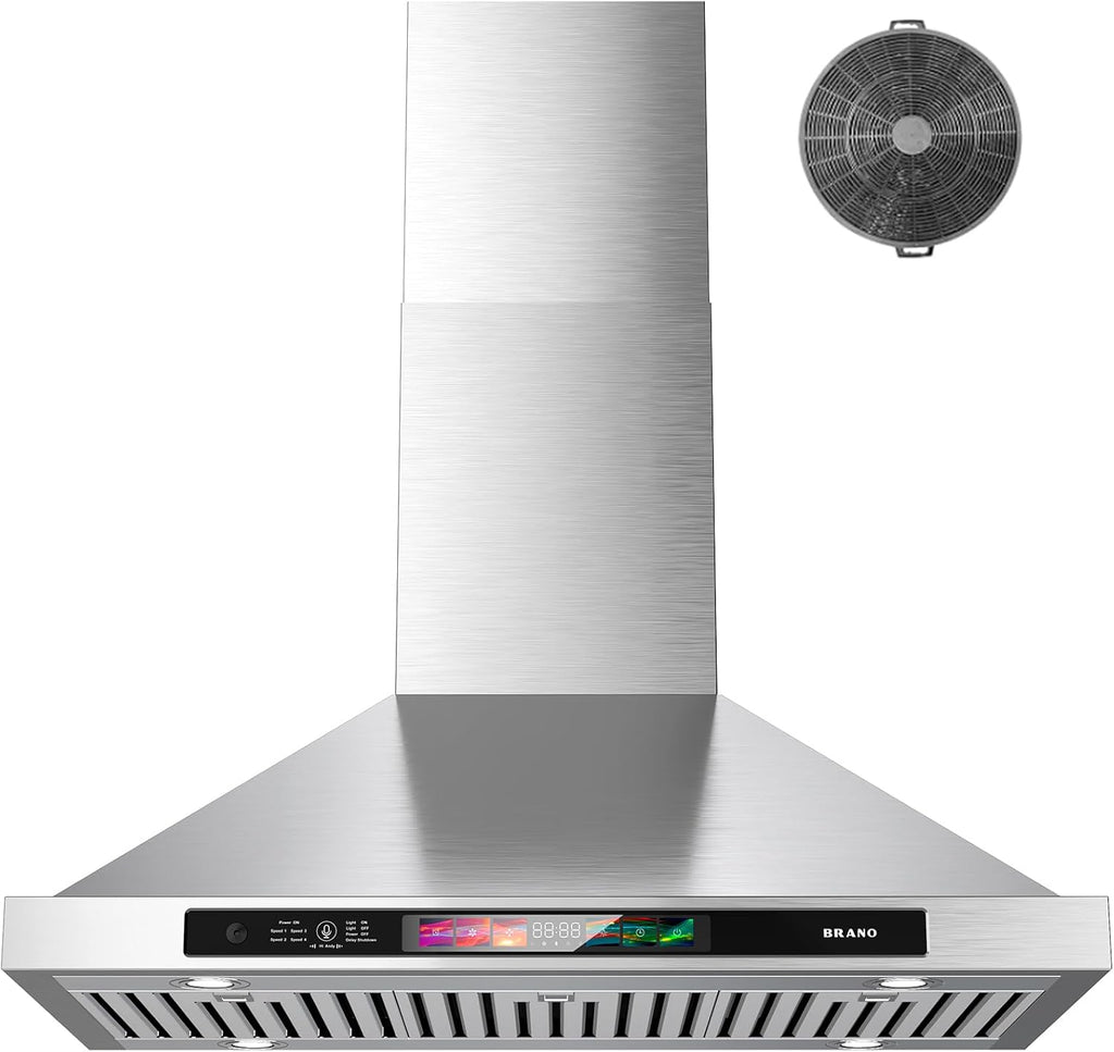 30 Inch Stainless Steel Wall Mount Range Hood 900 CFM 4 Speed Voice, Gesture & Touch Control, Adjustable LED Lights Memory Function