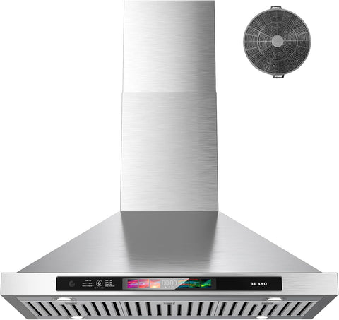 30 Inch Stainless Steel Wall Mount Range Hood 900 CFM 4 Speed Voice, Gesture & Touch Control, Adjustable LED Lights Memory Function