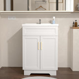 Bathroom Vanity with Ceramic Sink,Bathroom Vanities Cabinet with Large Storage Space, Wooden Bathroom Sink Cabinet for Apartment & Small Space (Milky White Finish, 24 Inch) A133-B0D6FGY21R