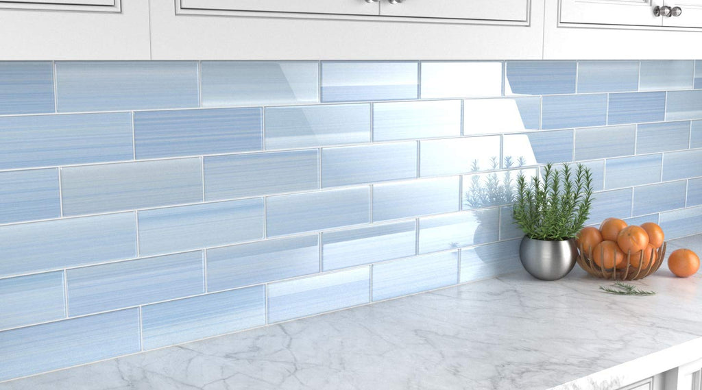 Big Blue Glass Subway Tile Backsplash or Bathroom/Showers, 4x12