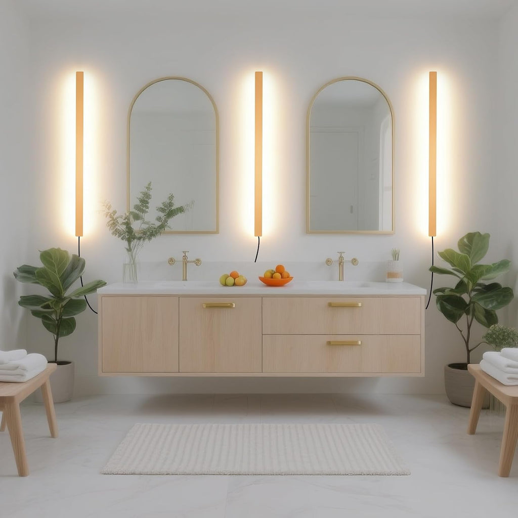 Modern Plug in Long Wall Sconce, 39" Gold Matte LED Wall Lights, 20W Warm White 3000K Acrylic Indoor Wall lamp, with