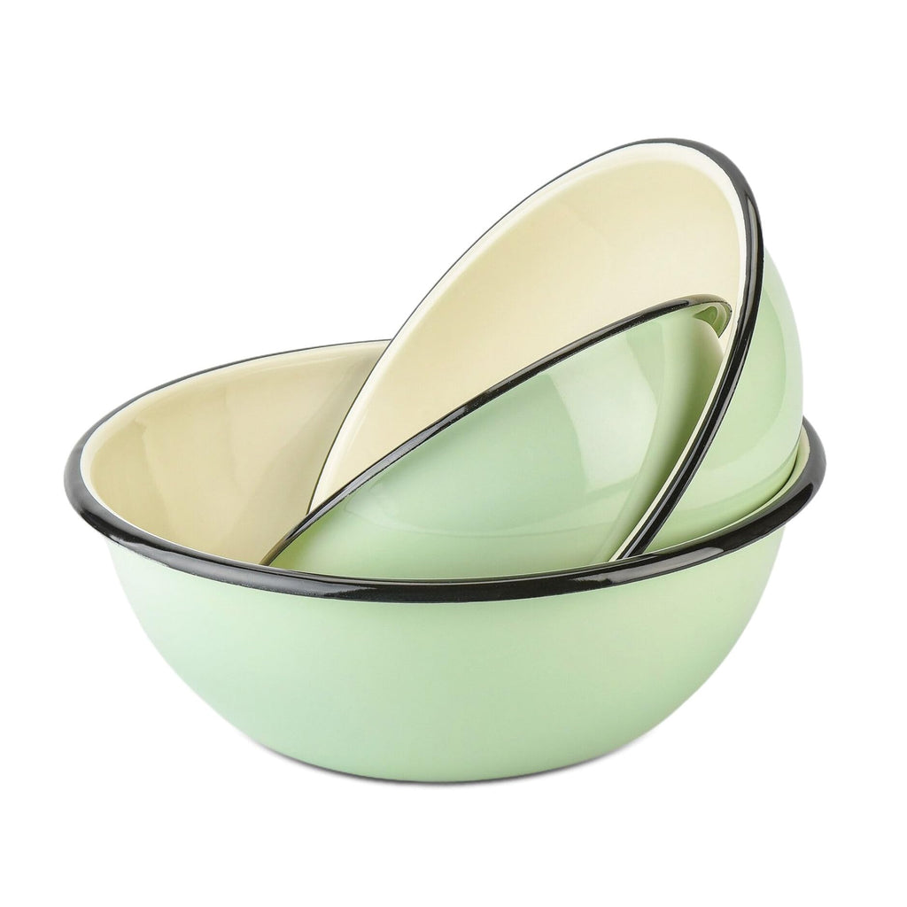 Enamel Bowl Set of 3 pcs Enamel Serving Bowls, Enameled Steel Mixing Bowls for Cooking Prepping, Kitchen Fruit Salad