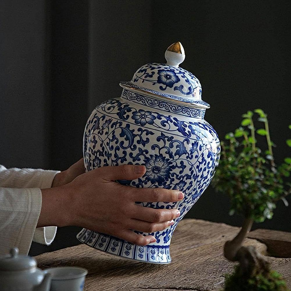 Chinoiserie Blue White Ginger Jars, Porcelain Jar Tea Storage, Ceramic Decorative Ginger Jar With Lid, Chinoiserie