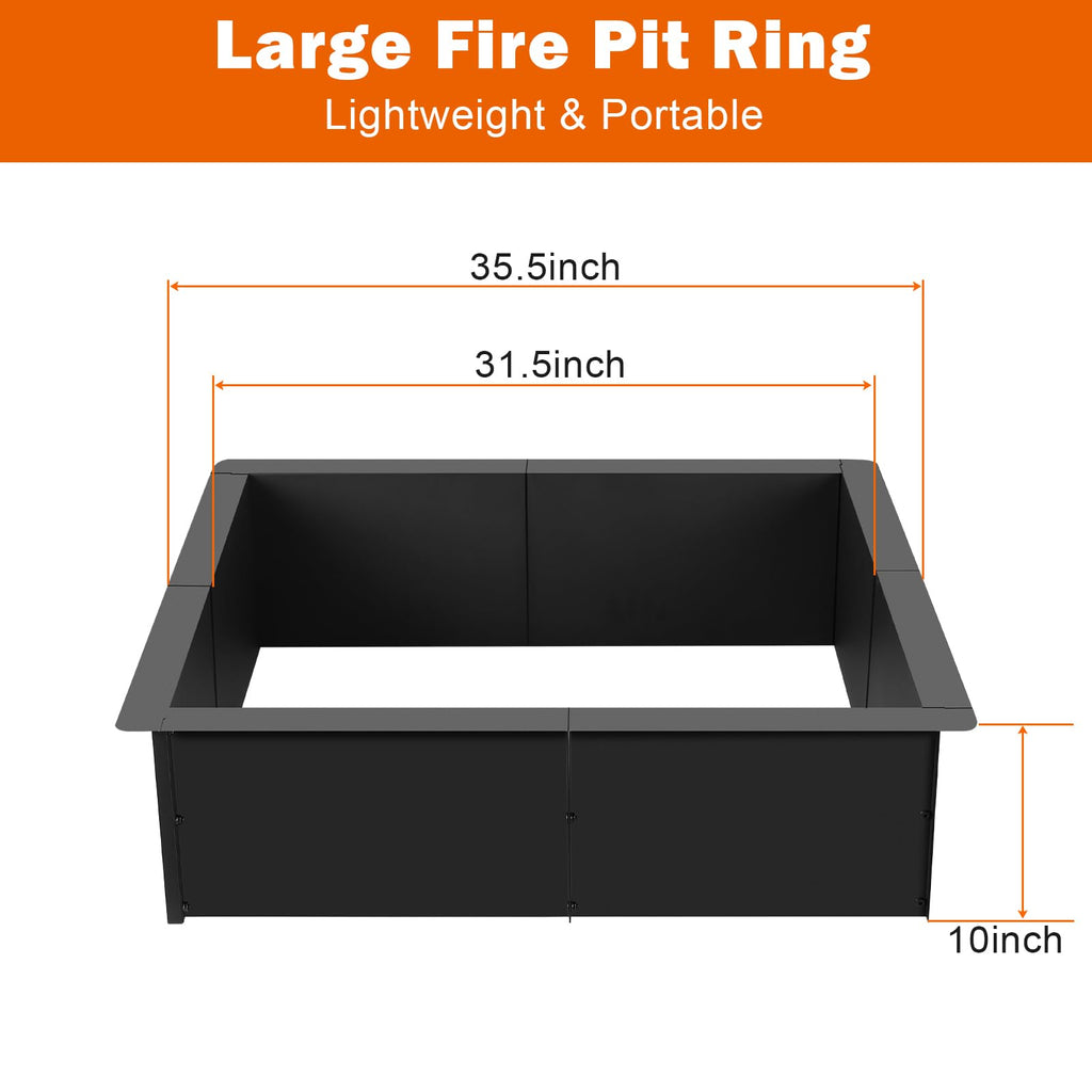 32" Square Fire Pit Ring Insert Heavy-Duty Steel DIY Camping