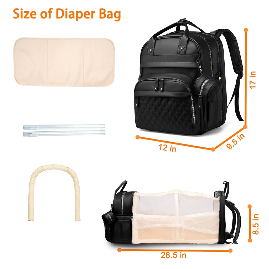 Diaper Bag with Changing Station, Waterproof 3 in 1 Diaper Backpack with Foldable Changing Pad, Large Travel Backpack