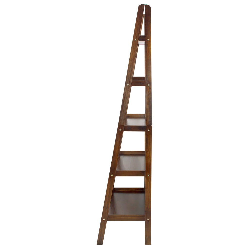 100% Solid Wood 5-Shelf Ladder Bookcase, Standard, 72"H, Warm Brown