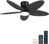 Palm Leaf Ceiling Fans with Lights-42 Tropical Ceiling Fan with Light and Remote/APP Control,Flush Mount Low Profile Black Ceiling Fans for Bedroom,Indoor/Outdoor Patio Use A101-B0DLVQVJKJ