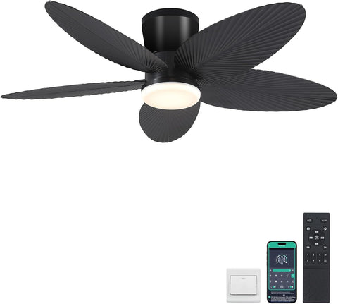 Palm Leaf Ceiling Fans with Lights-42 Tropical Ceiling Fan with Light and Remote/APP Control,Flush Mount Low Profile Black Ceiling Fans for Bedroom,Indoor/Outdoor Patio Use A101-B0DLVQVJKJ