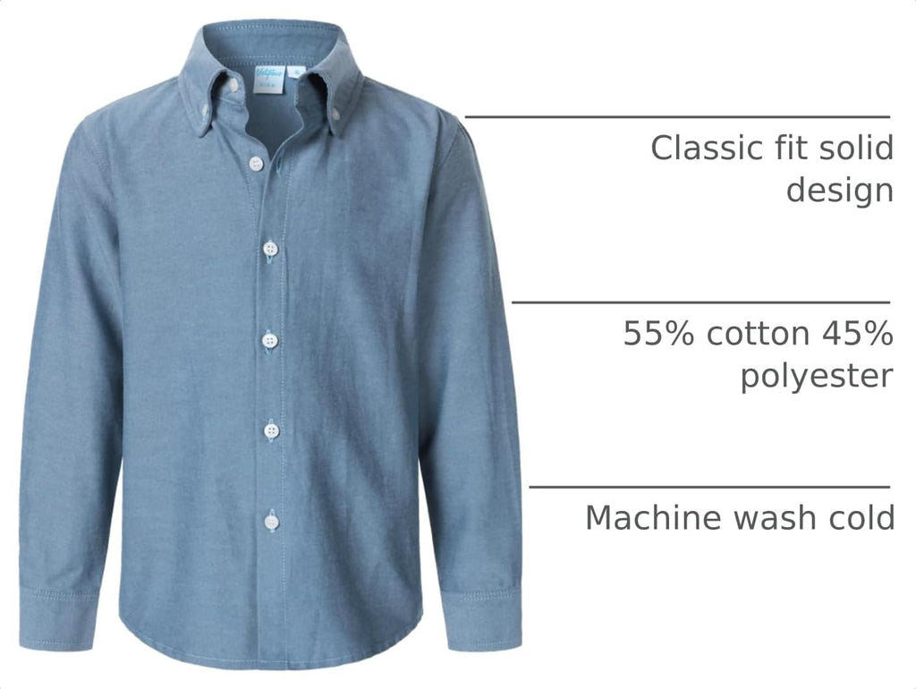 Boys Oxford Dress Shirts Long Sleeve Button Down Shirt