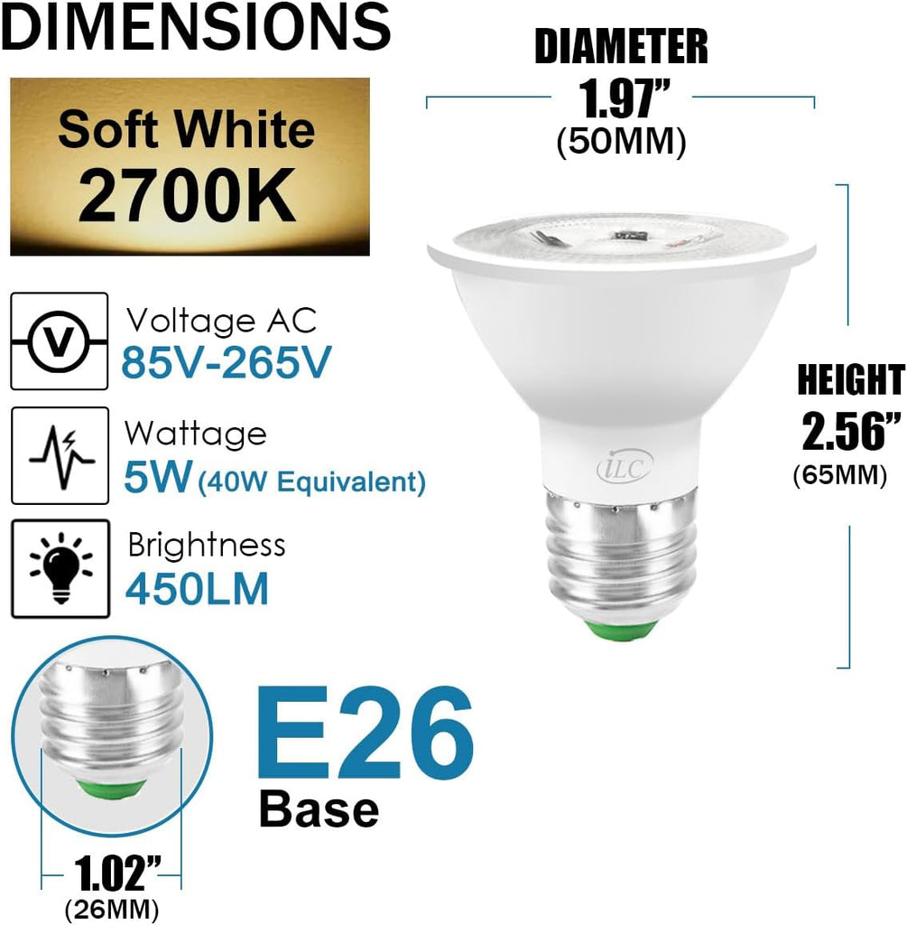 Par16 LED Light Bulbs 40 Watt Equivalent Color Changing E26 Screw Beam Angel 45°, 12 Colors Dimmable Warm White 2700K