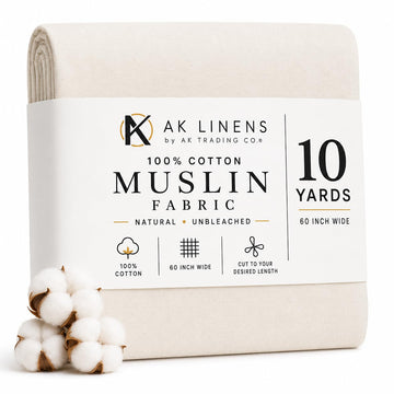 60" Wide Natural Muslin, 100% Cotton Fabric, Unbleached 10 Yards