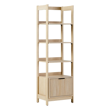 Transitional Reeded Narrow Open Bookshelf with Drawer on Bottom, 4-Shelf Bookcase with Bottom Storage, 22"W x
