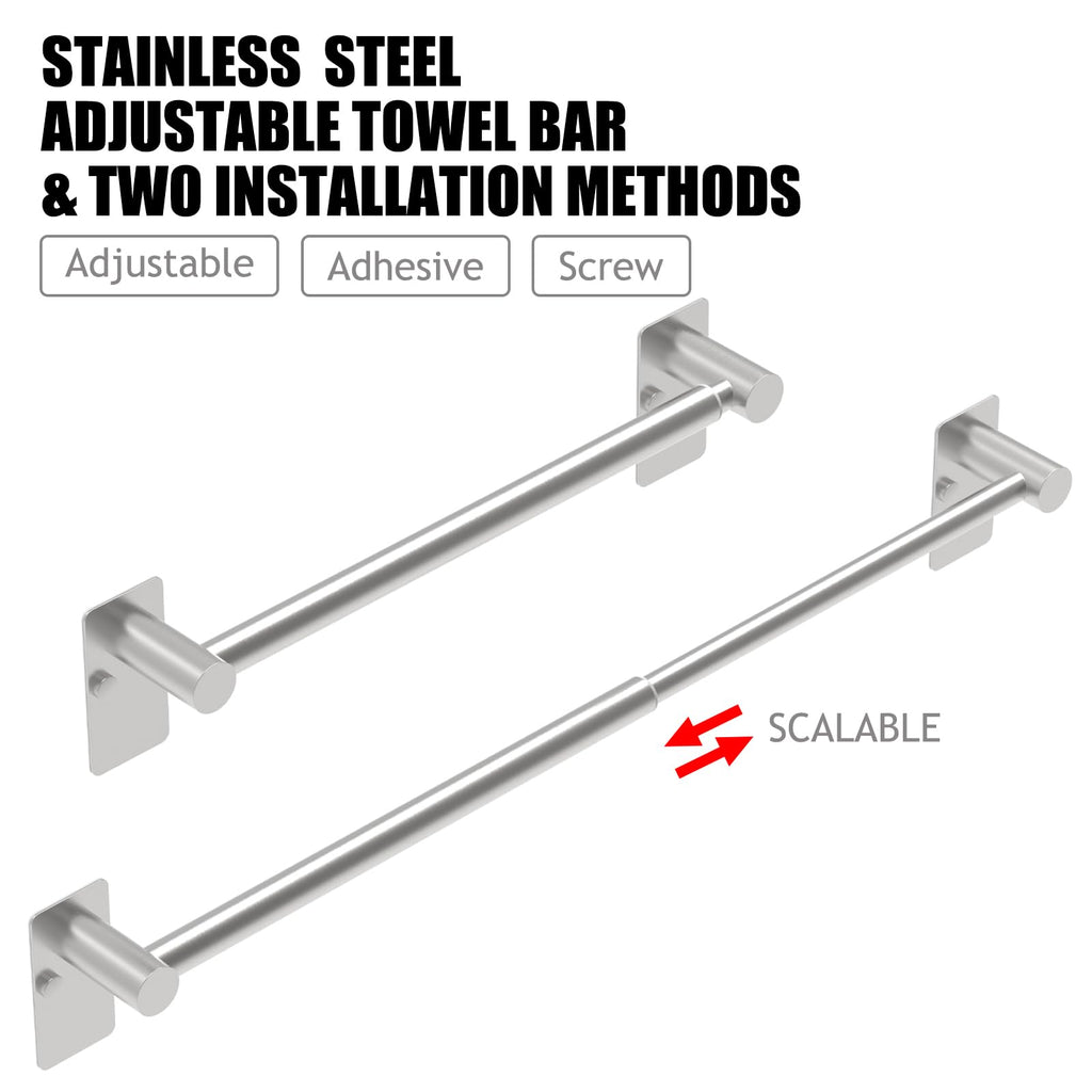 Towel Bar, Adhesive or Drill Wall Mount, Brushed Nickel, 2 Pack