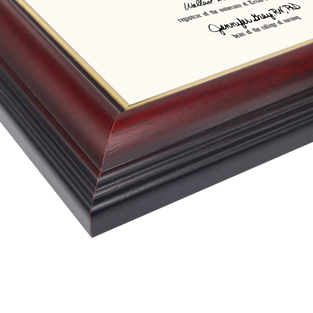 8.5x11 Certificate Diploma Frame, Solid Wood & UV Protection Acrylic, Cherry Finish with Gold Trim