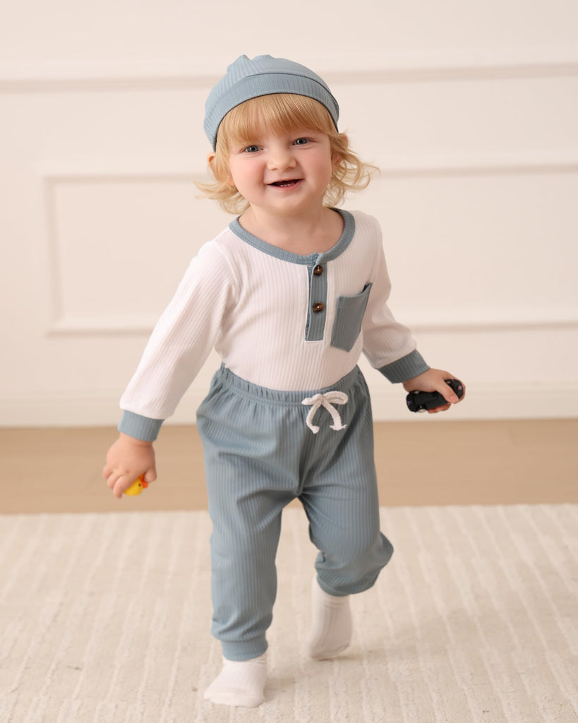 Baby Boy Clothes Newborn Baby Boy Clothes Infant White Blue Romper Pants Hat Pack Outfits Set Bodysuit